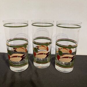 Vintage Set of 3 Country Wildlife Mallard Duck High Ball Glasses